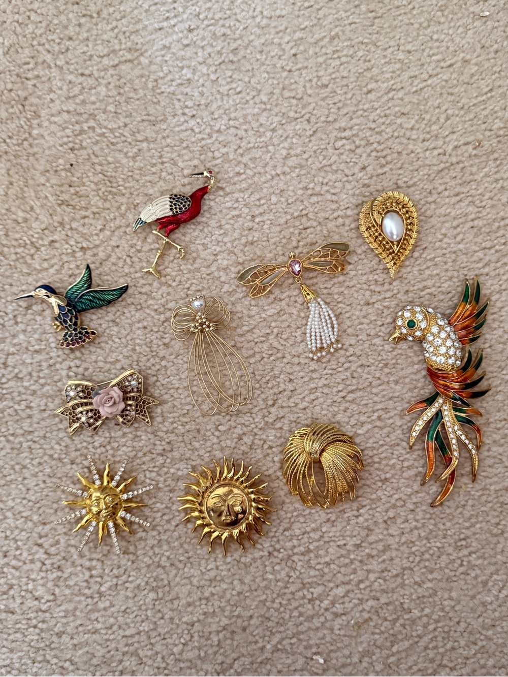 Gold-tone Multicolor Enamel and Crystal Bird Brooch Collection